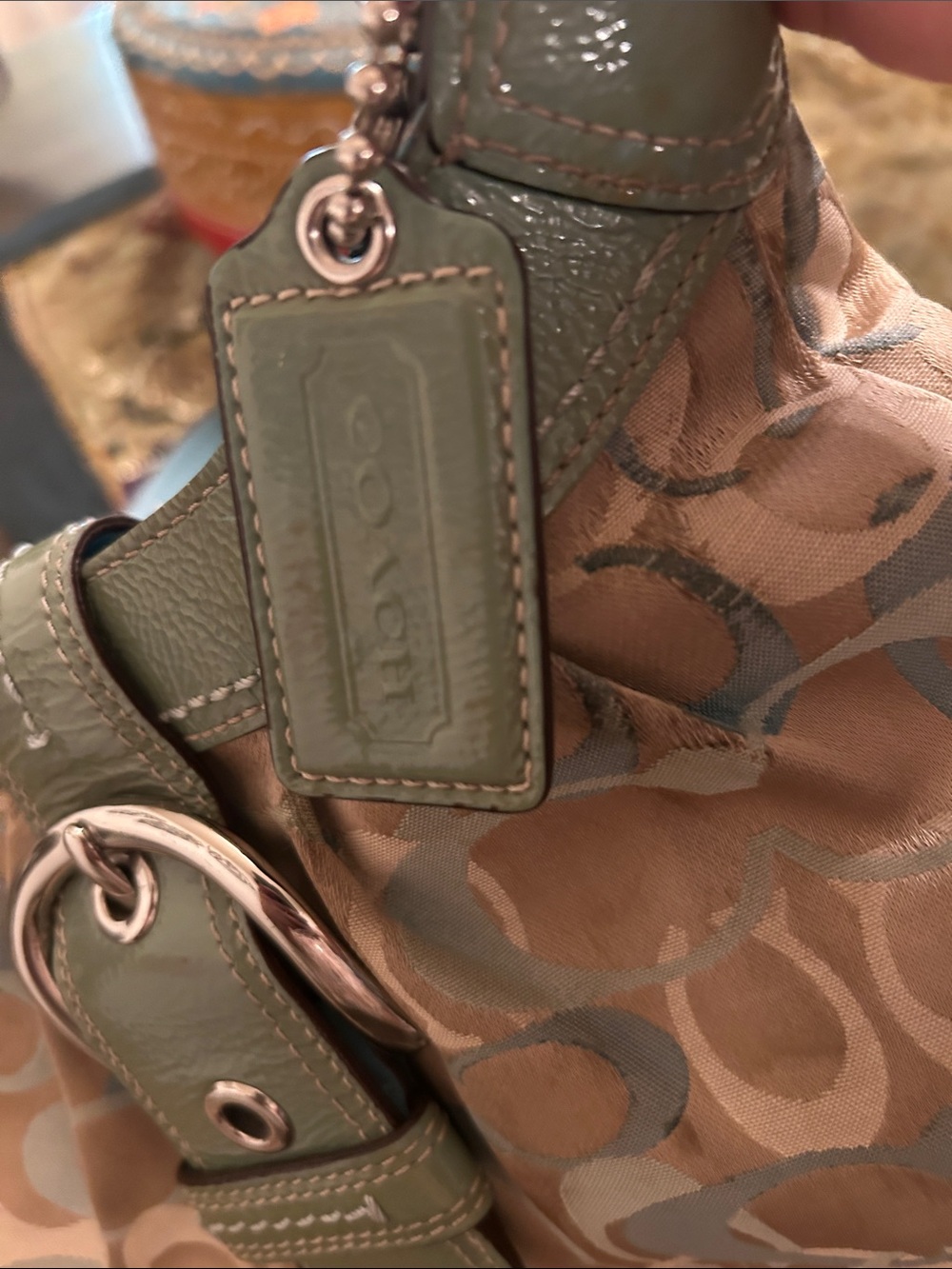 Coach bag. Women's Green Accent Signature-Pattern Shoulder Bag - Picture 12 of 12